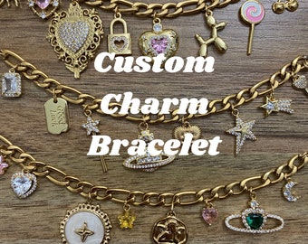 Costruisci il tuo braccialetto con ciondoli / Ciondoli in acciaio inossidabile e ottone / Senza appannamento / Bracciale con ciondoli vintage / Bracciale con ciondoli personalizzabile