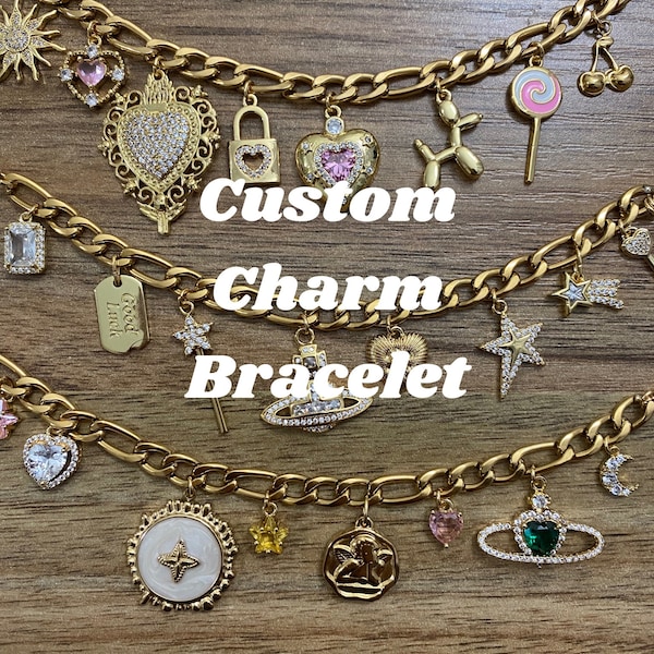 Build Your Own Charm Bracelet / Stainless Steel and Brass Charms / Tarnish Free / Vintage Charm Bracelet/ Customizable Charm Bracelet