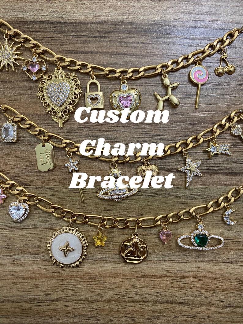 Build Your Own Charm Bracelet / Stainless Steel and Brass Charms / Tarnish Free / Vintage Charm Bracelet/ Customizable Charm Bracelet image 1