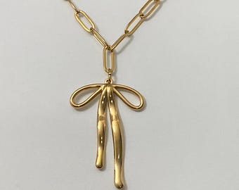 Big Gold Bow Necklace, Bow Necklace, Gold Bow Necklace, Big Bow, Coquette Necklace, Chunky Bow Necklace, Gift for her, Coquette Jewelry Cute