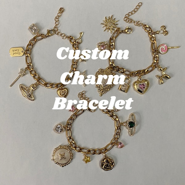 Bauen Sie Ihr eigenes Charm-Armband / Charms aus Edelstahl und Messing / Anlauffrei / Vintage-Charm-Armband / Anpassbares Charm-Armband