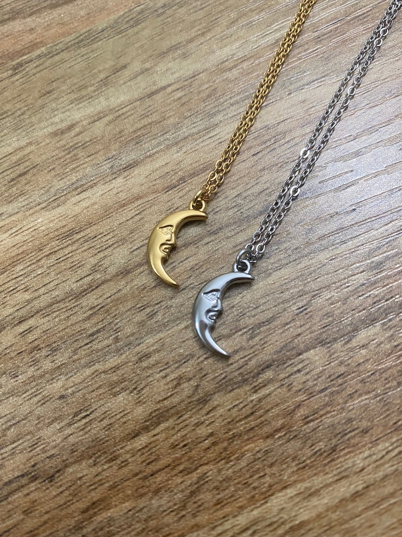 Under the Moon ANGEL COLLECTION Necklace Moon necklace, crescent moon charm, celestial jewelry, stars, stainless steel, tarnish free zdjęcie 6