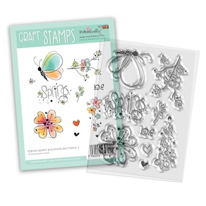 Sello de mariposa de corazones y flores 2 - 10 sellos transparentes de fotopolímero para hacer tarjetas, manualidades, álbumes de recortes