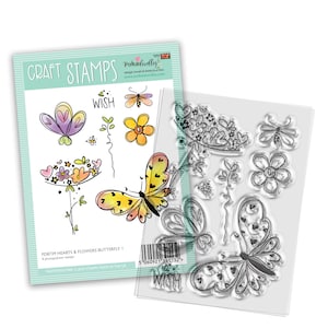 Sello de mariposa de corazones y flores 1 - 8 sellos transparentes de fotopolímero para hacer tarjetas, manualidades, álbumes de recortes