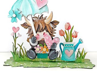 Cute Highland Cow Layered 3D MDF wooden Sign/Plaque - layered MDF Wood blanks to paint, card making, altered art, diy laser craft wood shape