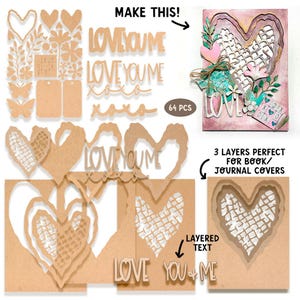 Zestaw Love Hearts and Flowers Large A4 MDF - 64 elementy