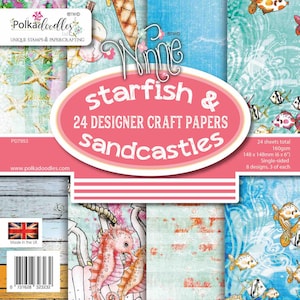 Seestern & Sandburgen süße Meerjungfrau Seepferdchen Fisch Eis Stil 6 x 6 "Papier für die Kartenherstellung, Basteln, Scrapbooking