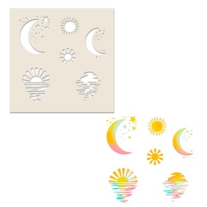 Plantilla de Sol y Luna para hacer tarjetas, manualidades, scrapbooking y técnicas mixtas.
