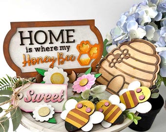 Home is Where My Honey Bee craft kit. Layered MDF Wood craft blanks, shapes to paint, card making, altered art, diy laser crafts, door décor