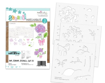 Paquete de sellos transparentes con cinta de hortensia, troqueles de corte de contorno y plantillas de capas para hacer tarjetas y manualidades.