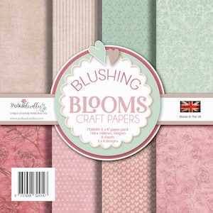 Blushing Blooms rosa, verde salvia, rosa, fiore, shabby chic, confezione di carta in stile vintage 6 x 6" per realizzare biglietti, artigianato, scrapbooking