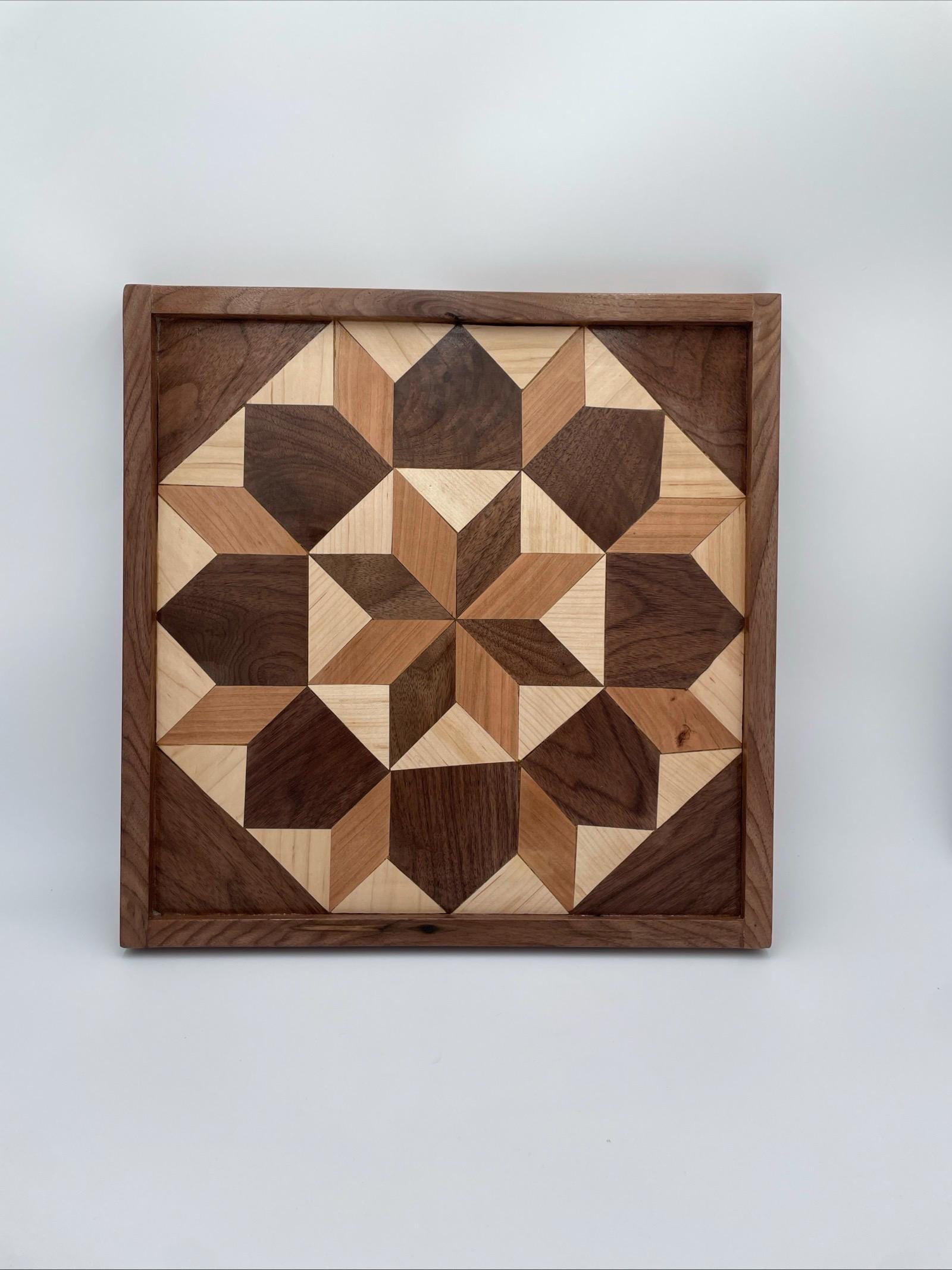 Geometric Wood Barn Quilt Wall Art - Handcrafted Hardwood Decor