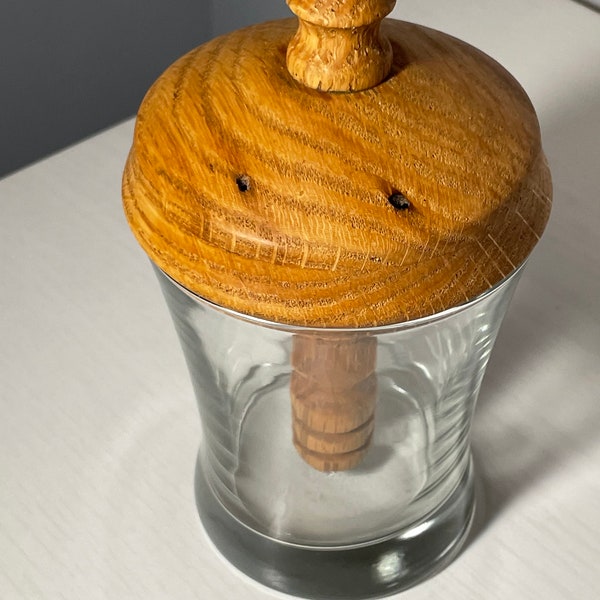 Honey Dipper Jar - Wormy Chestnut Wood and Glass - Hand-turned Lid and Dipper