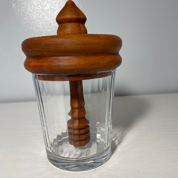 Honey Dipper Jar - Cherry Wood and Glass - Hand turned Lid and Dipper