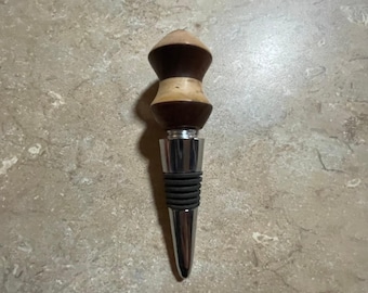 Handcrafted Walnut and Maple Wine Corkscrew Bottle Stopper