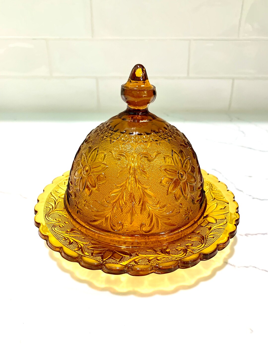 Like Butter Amber Tiara Glass Butter Dish READ DESCRIPTION Etsy