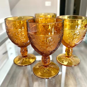 TIARA! 8oz Vintage Tiara Exclusives Amber Water or Tea Glasses Set of 4