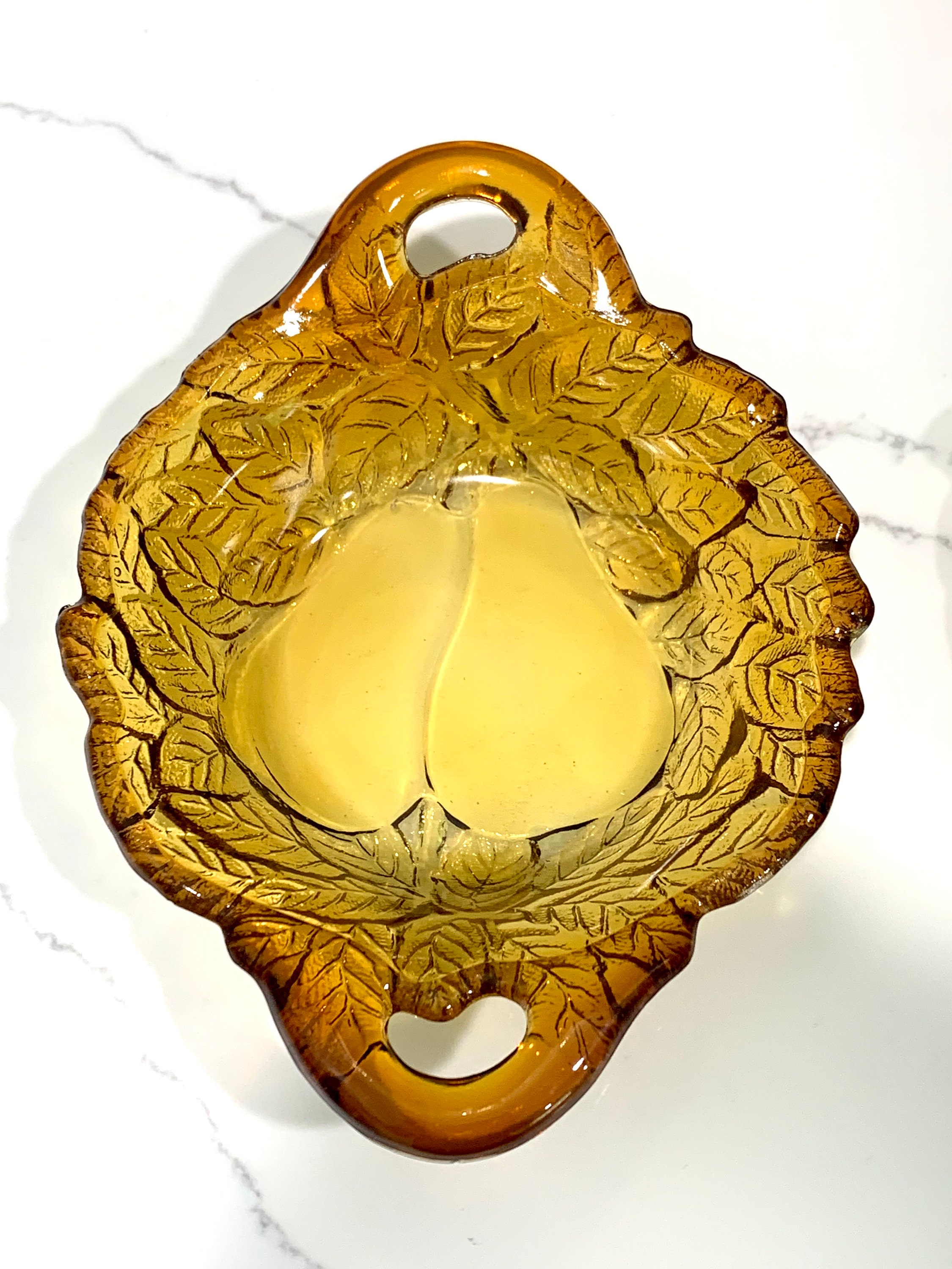 4 Piece Vintage Tiara Glass Set Amber Burnt Honey Sweet Pear Serving Etsy
