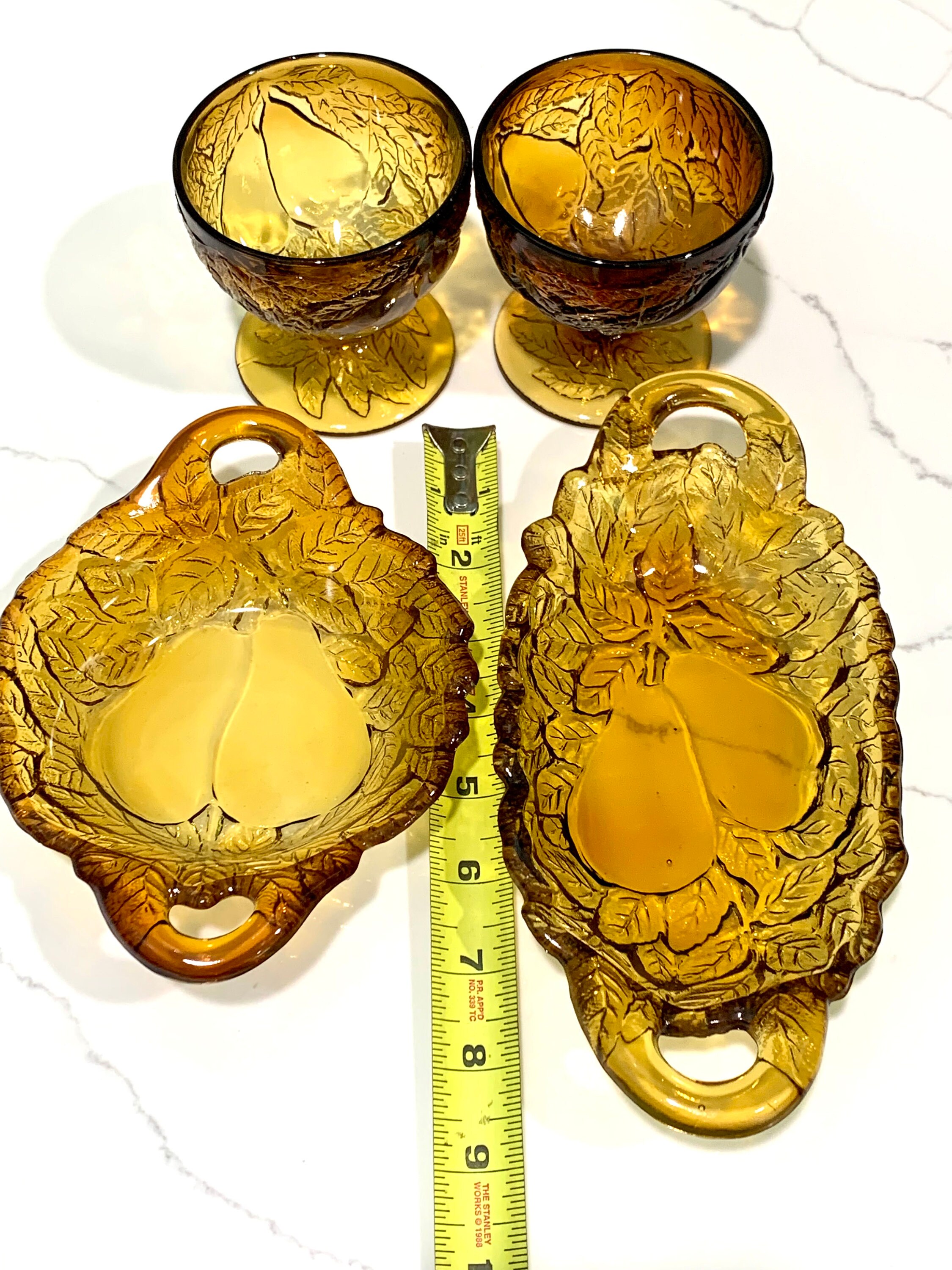 4 Piece Vintage Tiara Glass Set Amber Burnt Honey Sweet Pear Serving Etsy