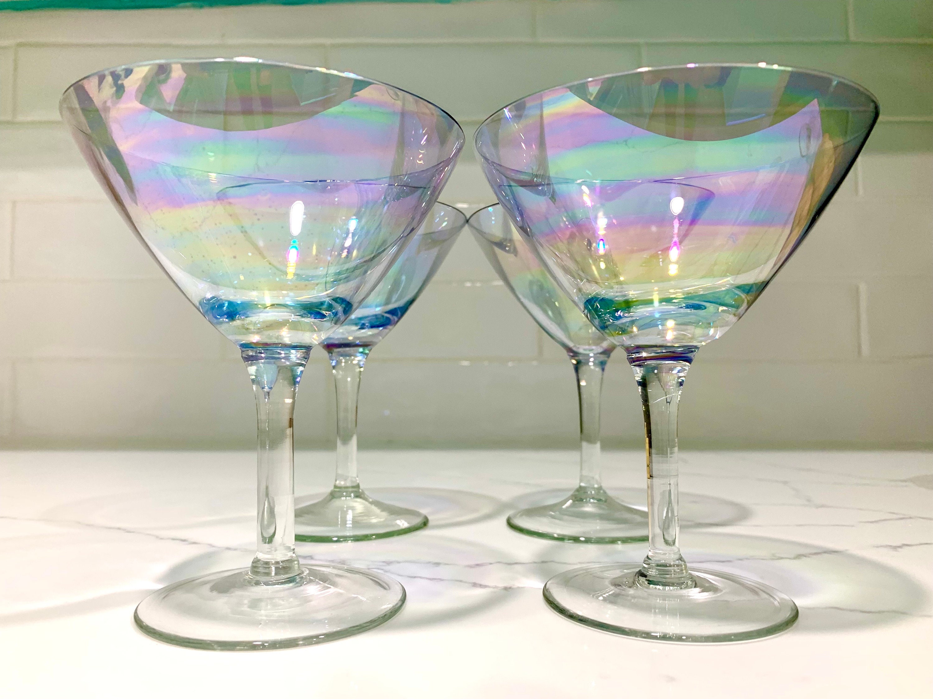 Grassi Iridescent Wine Glass set - 19 oz Pretty Cute Cool Rainbow