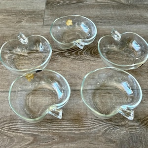 APPLES! Set of 5 Vintage 1950’s Hazel Atlas Orchard Crystal Glass Bowls - 5&quot;