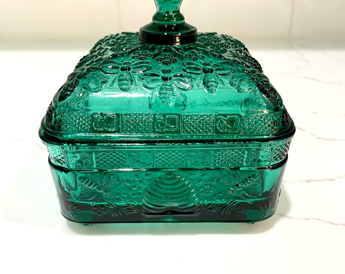 Vintage Emerald Green Tiara Glass Honeybee Hive Trinket Bowl Etsy