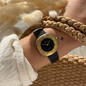 Vintage 1980s Swiss Manual Wind Up Gold Tone Real Leather Strap Ladies Everyday Wrist Watch By Yves Renaud