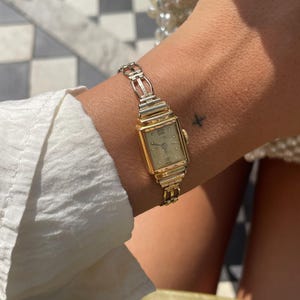 Rare Swiss Vintage 1940s Mid Century Wind Up 12ct Rolled Gold Small Bezel Ladies Bracelet Dainty Link Chain Strap Cocktail Wristwatch