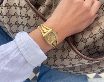 Relógio Hamilton Swiss Vintage Raro dos Anos 70 – Relógio com Pulseira Banhada a Ouro – Relógio Feminino de Luxo Minimalista – Elegante Relógio de Pulso Retrô