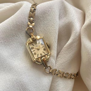 Very Rare Vintage 1940s Art Deco 17 Jewels Rolled Gold Wind Up Ladies Ornate Cocktail Dress Wristwatch With Gold Link Bracelet Chain by Laco