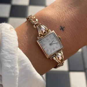 Rare Vintage 1940s Art Deco 15 Rubis Gold Plated Wind Up Mechanical Ladies Cocktail Dress Wristwatch With Gold Link Bracelet Chain by Ancre
