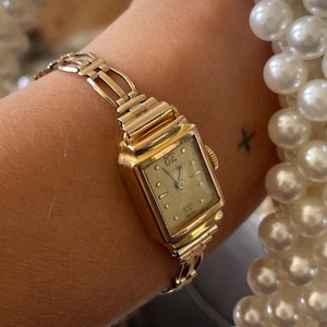 Rare Swiss Vintage 1940s Mid Century Wind Up 12ct Rolled Gold Small Bezel Ladies Bracelet Dainty Link Chain Strap Cocktail Wristwatch