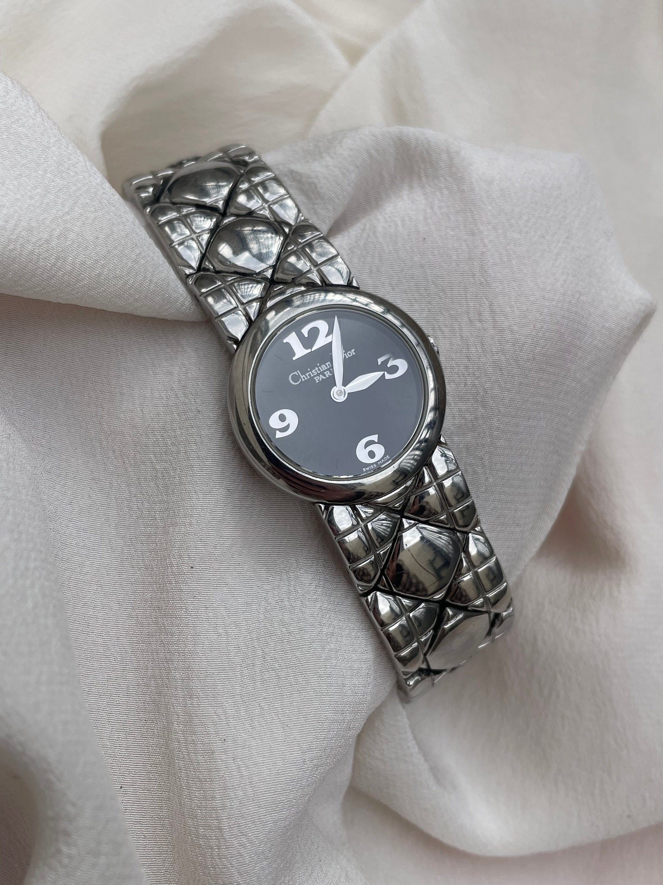最も  Vintage 00s Quartz Dial Black D86-100 Steel Dior Christian 時計