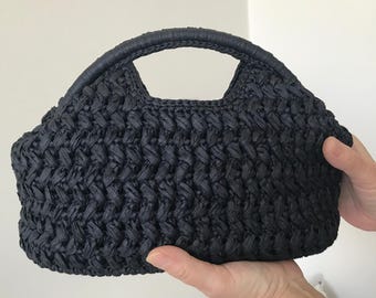 Black Raffia Bag, Black Straw Clutch Bag, Black Raffia Top Handle Bag, Raffia Pouch Bag, Natural Fiber Clutch, Black Raffia Clutch
