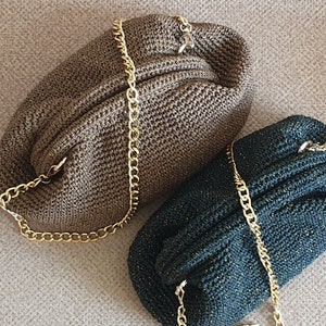 Hand-crocheted Glittery Paper Yarn Bag, Glittery Raffia Purse, Glittery Raffia Bag, Crossbody Paper Yarn Bag, Crochet Raffia Bag with straps