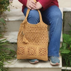 Schultertasche aus Papiergarn, Häkeln Schultertasche, Bast Tasche, Gestrickte Tasche, Oma Quadrat Schultertasche, Schultertasche aus Papiergarn
