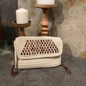 Bolso de mano de crochet, bolso bordado con piedras, bolso único hecho a mano, clutch bordado, clutch hecho a mano, bolso 2 en 1, bolso de noche