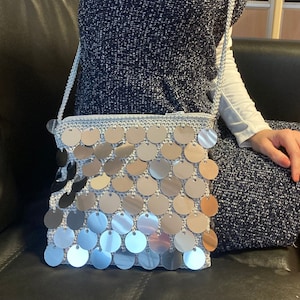 Crochet Sequin Shoulder Bag, Handcrafted Party Bag, Sequin Clutch, Sequin Evening Bag, Black Evening Bag