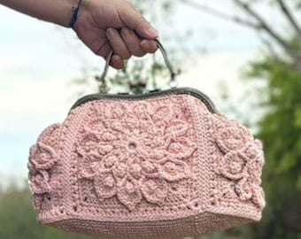 Granny Square Crochet Kiss Lock Bag, 3D Floral Purse
