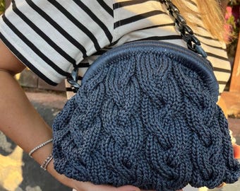 Kit Borsa Uncinetto Fai Da Te - Borsa A Tracolla Donna In Filato, Dimensioni 22x18x13 Cm, Nera, Casual E Fatta A Mano