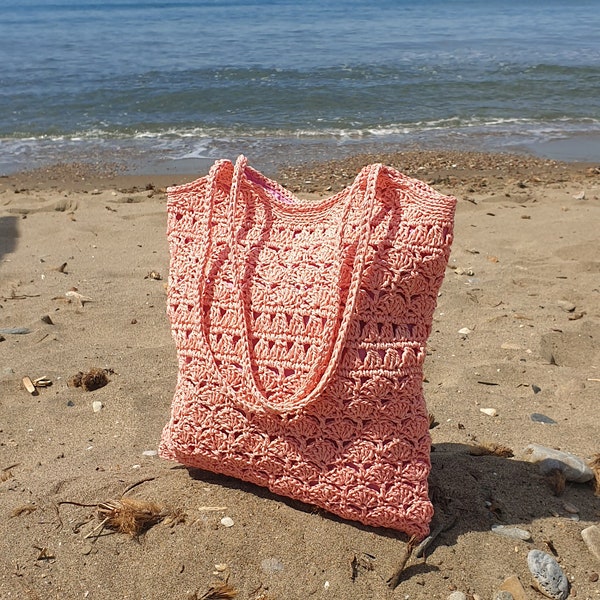 Raffia Tote Bag, Straw bag, Crochet Shoulder Bag, Raffia Bag,  Hand crocheted Bag, Paper Yarn Shoulder Bag, Straw Tote Bag, Beach Bag