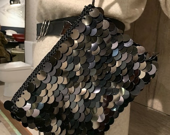 Borsa da polso nera da sera, borsa da polso con paillettes all