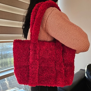 Red Plush Bag, Handmade Plush Bag, Red Teddy Bag, Red Shoulder Plush Bag, Shoulder Teddy Bag, Handmade Plush Shoulder Bag, Soft Shoulder Bag