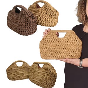 Raffia Top Handle Clutch Bag in lined, Natural Fiber Clutch, Raffia Handbag, Crochet Raffia Bag, Handmade Raffia Clutch Bag