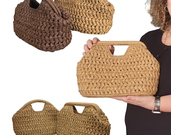 Raffia Top Handle Clutch Bag in lined, Natural Fiber Clutch, Raffia Handbag, Crochet Raffia Bag, Handmade Raffia Clutch Bag