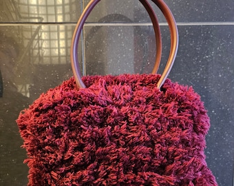 Hand Crocheted Plush Bag, Burgundy Plush Bag, Plush Teddy Bag, Teddy Shoulder Bag, Crochet Plush Bag, Cloudy Plush Bag, Handmade Plush Bag