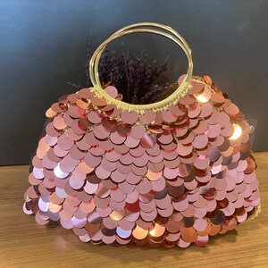 Crochet Sequin Bag, Handcrafted Party Bag, Sequin handbag, Rose Gold Evening Bag image 3