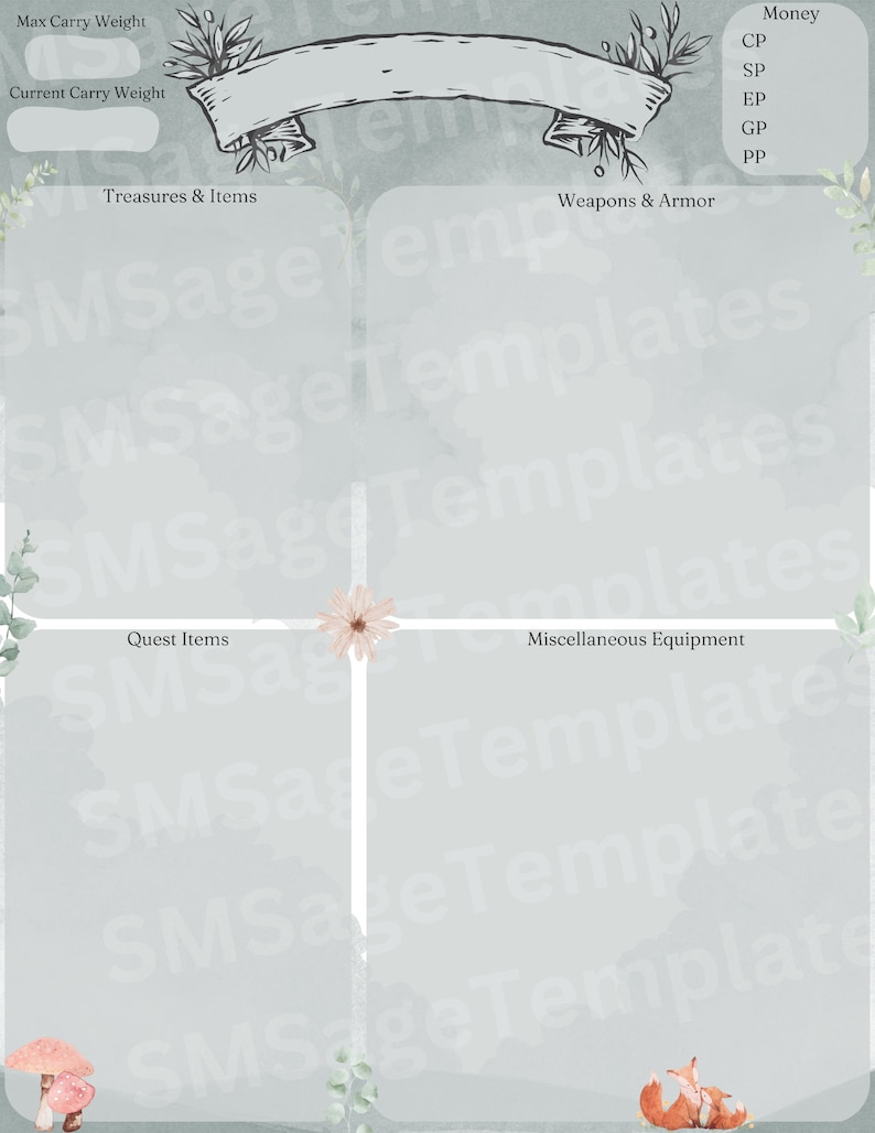Watercolor Floral Dnd Character Sheet / D&D / Character Journal / PDF