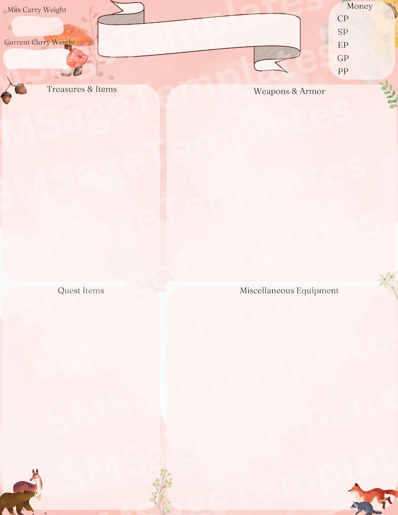 Watercolor Cottagecore Dnd Character Sheet / D&D / Character Journal