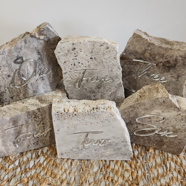 Silver Travertine Stone Table Numbers